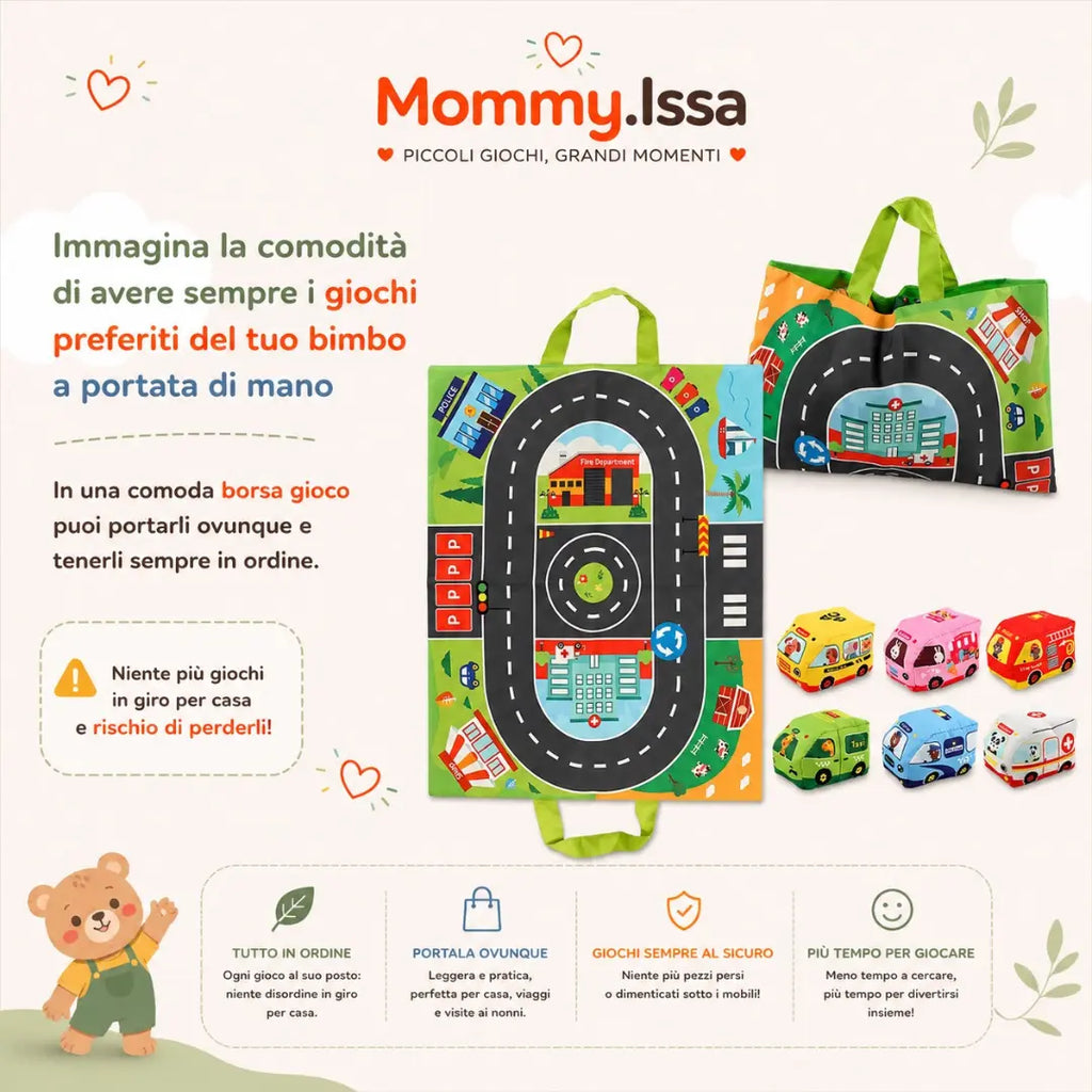 GT CARS. Borsa/pista con macchine peluche