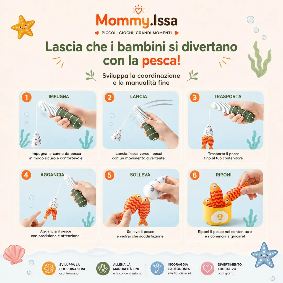 NEMO FISHING. Giocattoli da pesca colorati per neonati, set da pesca in tessuto per bambini