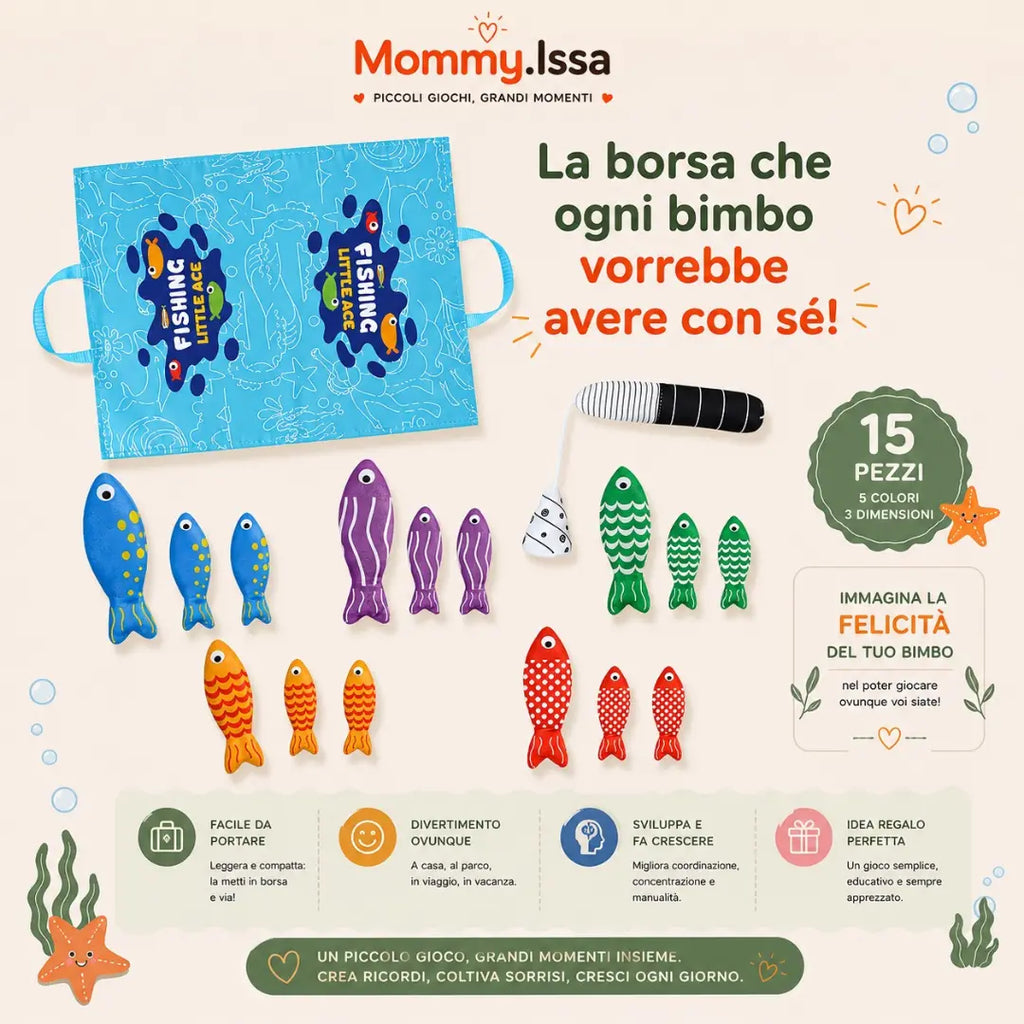 NEMO FISHING. Giocattoli da pesca colorati per neonati, set da pesca in tessuto per bambini