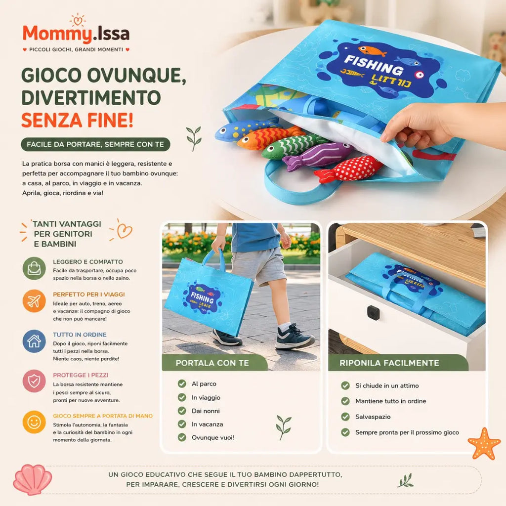 NEMO FISHING. Giocattoli da pesca colorati per neonati, set da pesca in tessuto per bambini