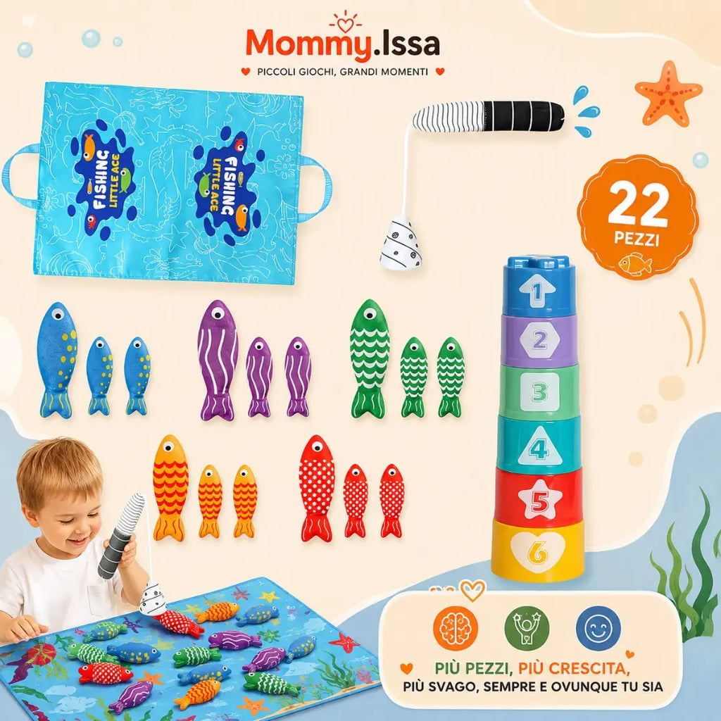 NEMO FISHING. Giocattoli da pesca colorati per neonati, set da pesca in tessuto per bambini